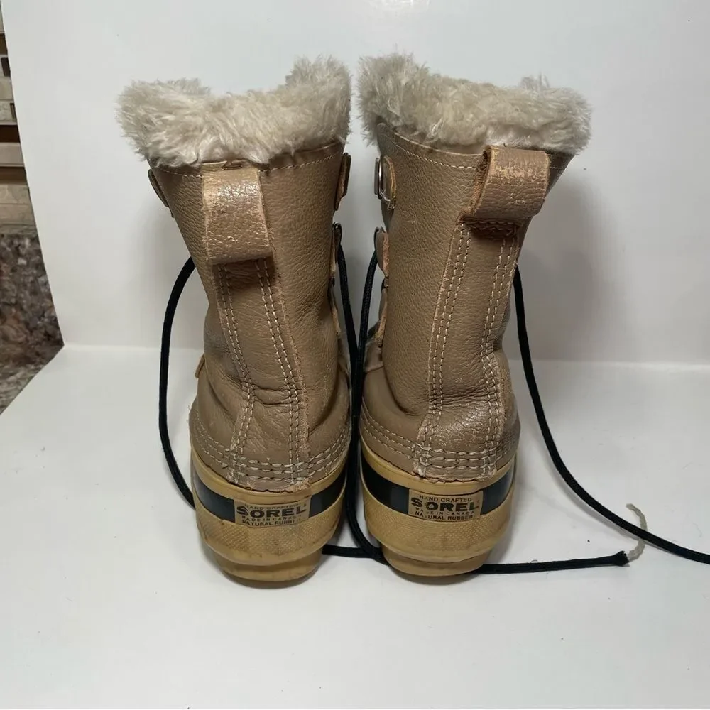 Sorel Beige Leather Insulated Waterproof Winter Boots